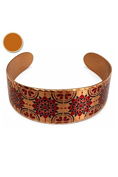 Erol Bakır White orange flower thick copper bracelet, wide form