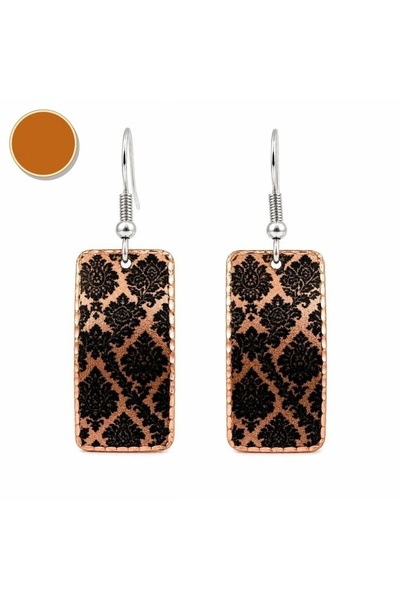 Erol Bakır Navy Blue Yellow Hatayi Copper Earrings, Hand-Embroidered Adjustab...