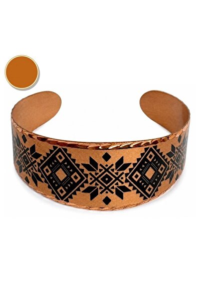 Erol Bakır Cream red palmet thick copper bracelet, wide form