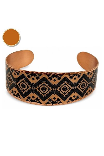 Erol Bakır Navy blue red flower thick copper bracelet, wide form