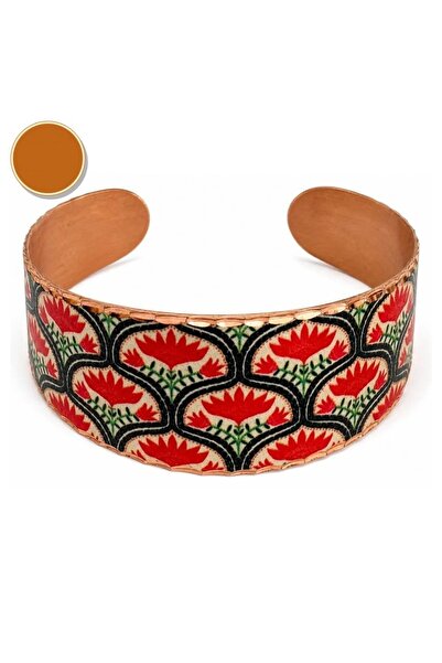 Erol Bakır Multi-colored ethnic stripe chunky copper bracelet, wide style