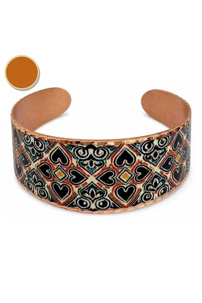 Erol Bakır Black white flower thick copper bracelet, wide form