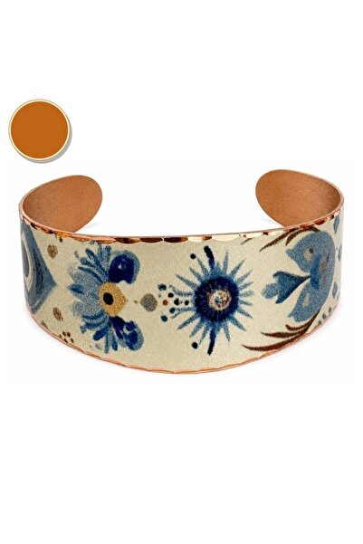 Erol Bakır Blue red flower thick copper bracelet, wide form