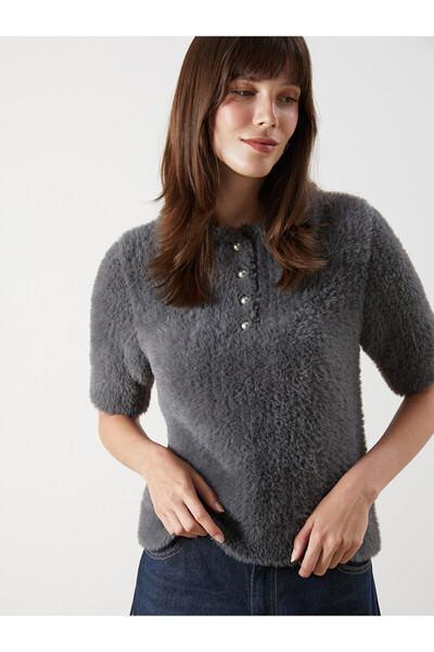 LC Waikiki Lcw Comfort Anthracite Knitwear Plain Sweater with Nevavm Difference