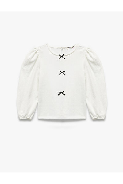 Koton Bow Long Sleeve Crew Neck Blouse