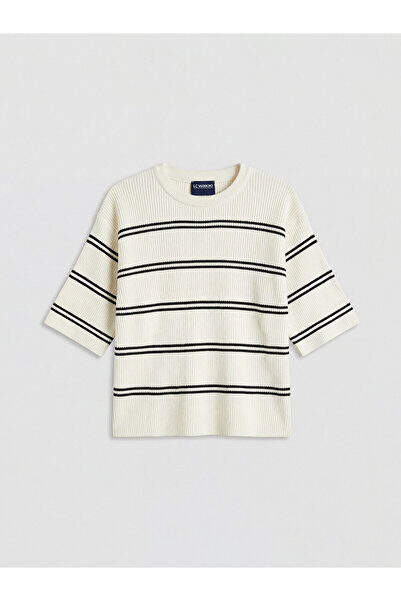 LC Waikiki Lcw Kids Ecru Oval Collar Girls' Knitwear Sweater with Nevavm Diff...
