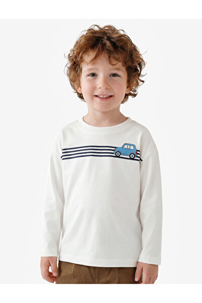 Koton Cotton Long Sleeve Crew Neck Car Printed T-Shirt