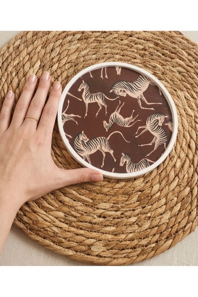 Cogo Seramik Zebra Patterned Stone Powder Cast Decorative Tray & Safari Zebra Presentation Tray Entrance Keychain Organizer (16 cm) Cogo Ceramic