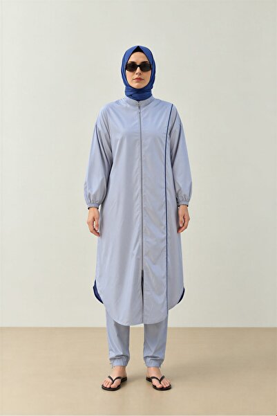 QANU Double Color Hijab Swimsuit Top Gray-Indigo
