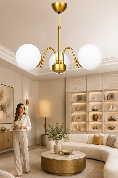 ESSLİGHT Marina 3’lü Eskitme Sarkıt Beyaz Camlı Avize Salon Mutfak Yatak Odası