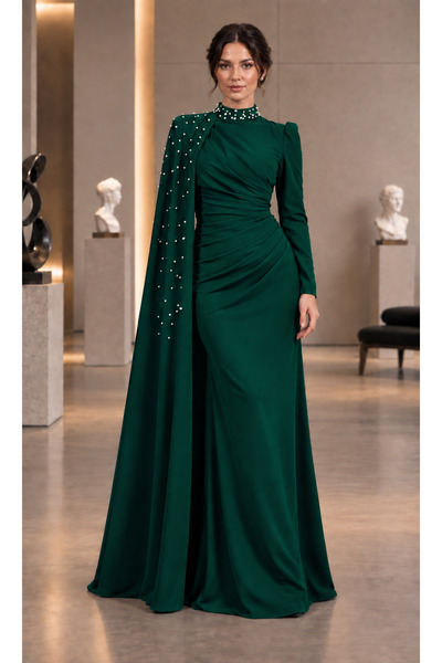PERADO Cape Pearl Detailed Dress Evening Gown
