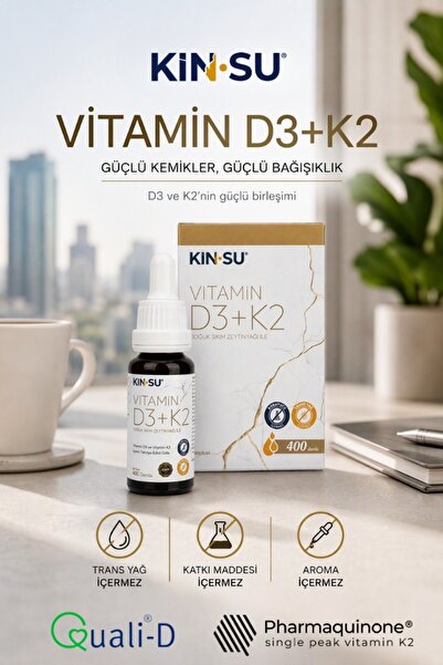 KİNSU Vitamin D3+K2 Vitamin D3 ve Vitamin K2 İçeren Takviye Edici Gıda 20 ml ...