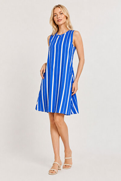 Nuevo Cobalt Blue Striped Sleeveless Women's Dress Relaxed Fit Summer Mini Dress