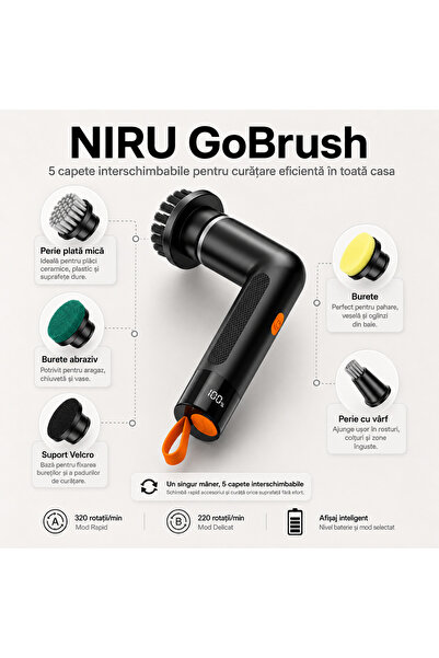 Niru Perie Electrica Rotativa de Curatare GoBrush™ - Ultra Compacta, 5 Capete...