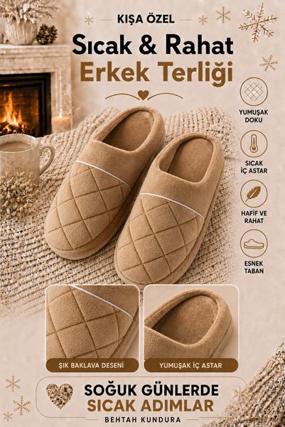 Behtah Kundura Embroidered Velvet Men's Closed Front Winter Slippers Daily In...