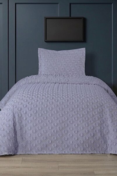 LOTUSEIN Bodrum Single Gray Bedspread 180X250 cm and 1 Pillow Pompom
