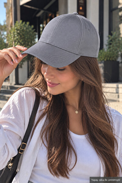 ZERAMİNE Dark Gray Plain Baseball Cap with Velcro on the Back, Adjustable Uni...