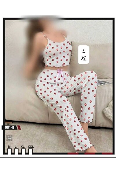 RAHAF TİCARET Women's Lip Patterned Pajama Set