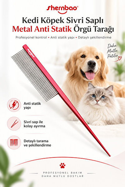 Shernbao Kedi Köpek Sivri Saplı Metal Anti Statik Örgü Tarağı