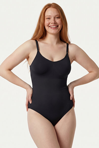 Womenmade Kadın Siyah Renk 2 Beden İncelten Dikişsiz Kancalı Zıbın Body Korse...
