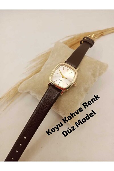 Ege-S Butik Vintage Tasarım Koyu Kahverengi Renk Kordon Kadın Kol Saati , Gol...