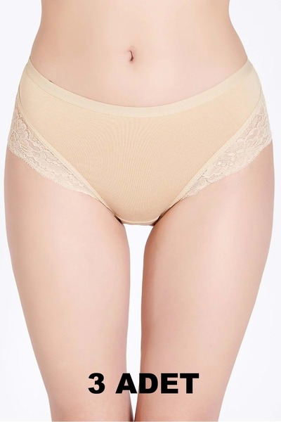 Belinay 3 Pieces 0120 Women's High Waist Lace Modal Panties Skin Bly3