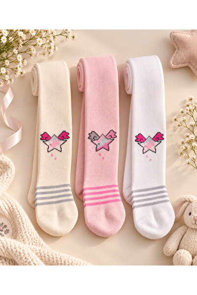 Pink Bunny gift for your baby 80% Cotton Cute Star Baby Kids 3-Piece Pantyhose
