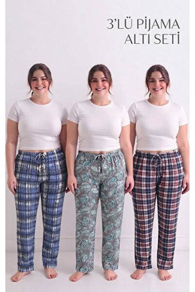 noend 3 Pack Plus Size Cotton Breathable Plaid and Shawl Pattern Women's Paja...