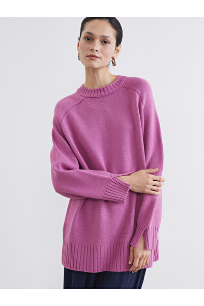 LC Waikiki Lcw Modest Pink Knitwear Plain Oversize Women's Tunic with Nevavm ...