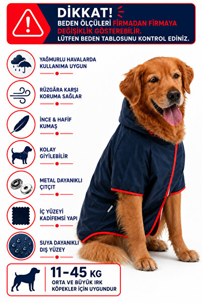 DOGİ&DOG معطف واق من المطر للكلاب من السلالات الكبيرة باللون الأزرق البحري (1...
