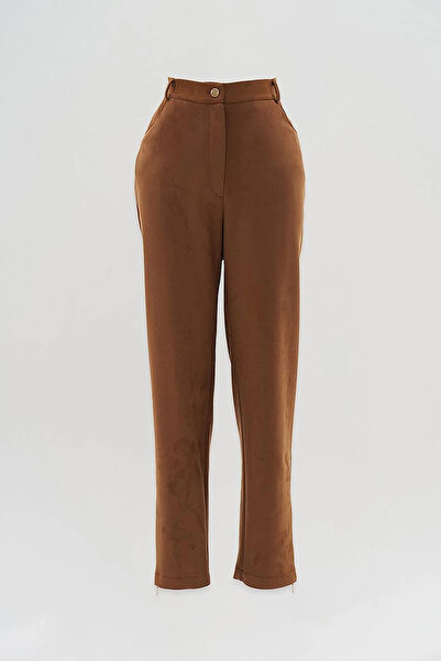 Vivencia Camel Suede Trousers - Elastic Waist and Pockets