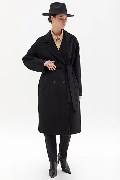 Kayra Premium Wool Stitching Detailed Coat Black