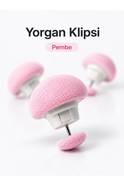 Mantar Tasarımlı Yorgan Klipsi - Nevresim Yorgan Sabitleme Düğmesi Kumaş Kaplı İğneli Mandal (Beyaz &Pembe & Mavi)