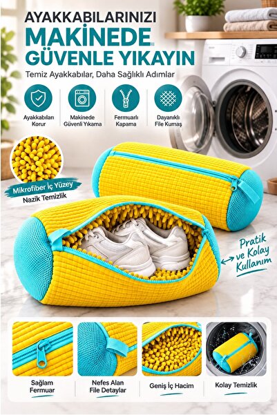 Kitchen Beauty Ayakkabı Yıkama Çantası Fermuarlı Beyaz Mikrofiber Koruyucu Ça...