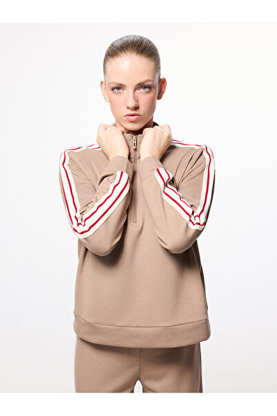 LC Waikiki Vizyon New Season Mock Neck Striped Detail Women's Zippered Sweats...