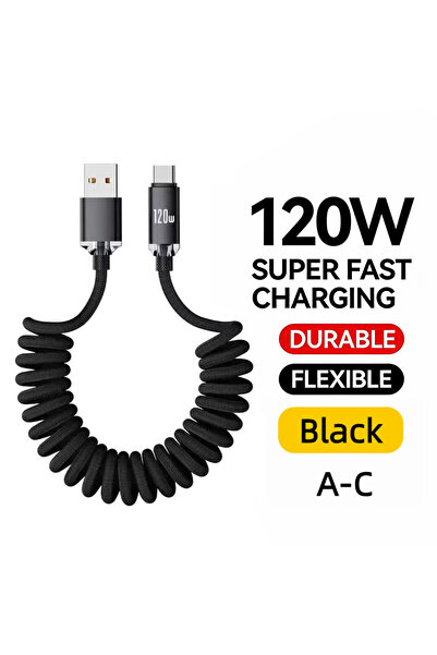 Choice4 1m A-C Black NNBILI Car Spring USB C to Type C Cable For iPhone 17 16...