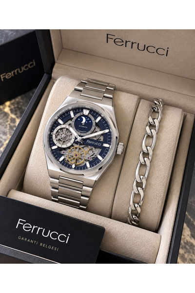 Ferrucci Automatic Battery-Free, Steel Band,Multifunctional,Silver Color,Real...