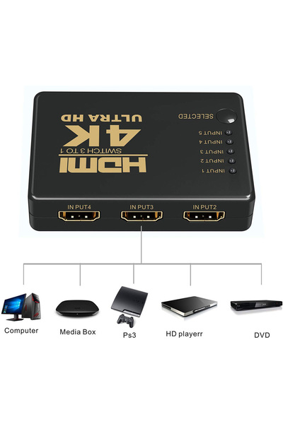 Lunatic 7030 Hdmi Switch 5 Port Çoklayıcı Kumandalı HDMI 5 Giriş 1 Çıkış 4K*2...