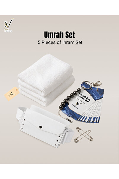 View star Ihram Set for Men 5pcs – Hajj Umrah Towels, Belt Bag, Tasbeeh, Pins...