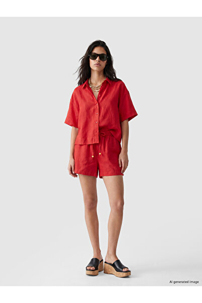 LC Waikiki Alita city women's 100% linen shorts with elastic waist - the alit...