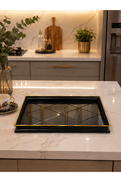 Leila Moon Black Gold Detailed Mirrored Decorative Luxury Presentation and Se...