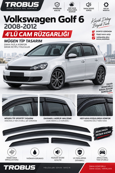 TROBUS Plus Volkswagen Golf 5 / 6 1.4 TSI / 1.6 TDI Uyumlu Piano Black Rüzgar...