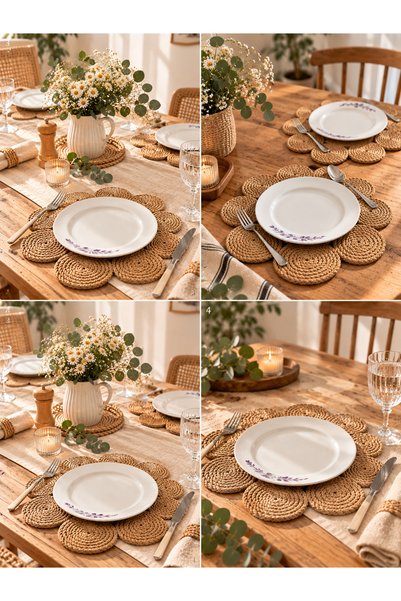 Rope Decor 4-Piece Daisy Natural Jute Placemat Set 36 cm Handmade American Placemat