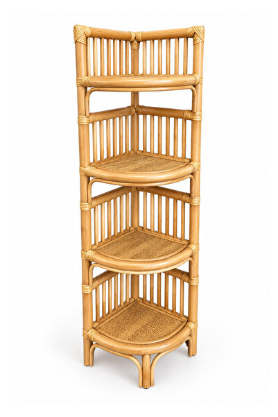 Lessio Home Monako 4 Katlı Doğal Rattan Köşe Raf – El İşçiliği Bohem Kitaplık...
