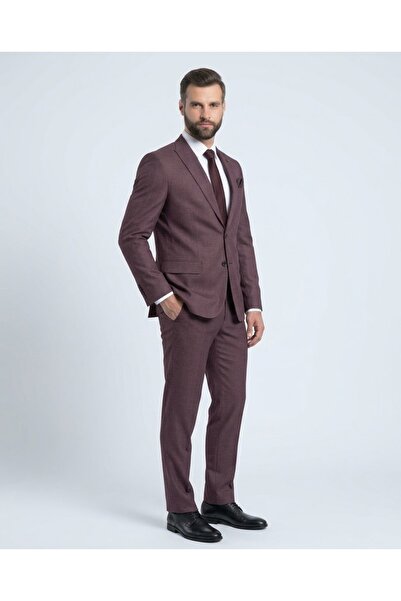 Presto Erkek Yelekli Slimfit Takım Elbise 6 Drop Bordo-777-800