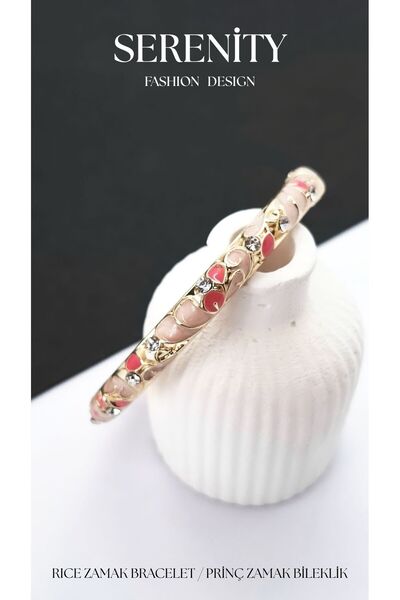 Serenity Leafy Colorful Enamel Satin Brass Plated Zamak Bracelet