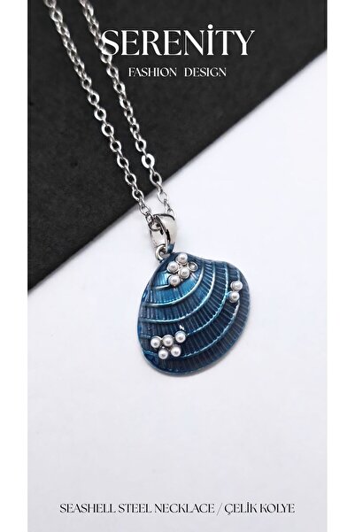 Serenity Zircon Stone Colored Enamel Seashell Steel Necklace