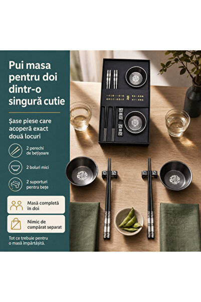 LUDORA Bete chinezesti pentru mancare, din inox, LUDORA®, 2 seturi de betisoare cu 2 mini boluri incluse