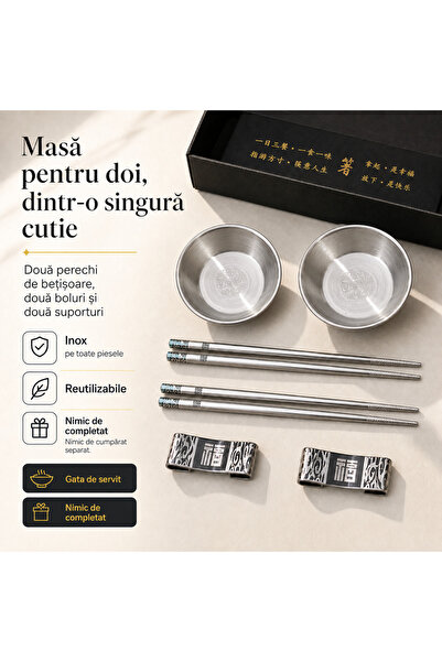 LUDORA Bete chinezesti pentru mancare, din inox, LUDORA®, 2 seturi de betisoare cu 2 mini boluri incluse