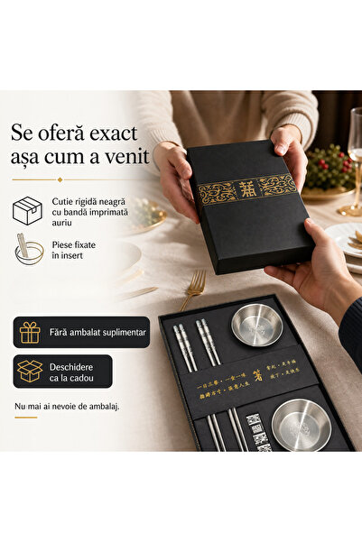 LUDORA Bete chinezesti pentru mancare, din inox, LUDORA®, 2 seturi de betisoare cu 2 mini boluri incluse